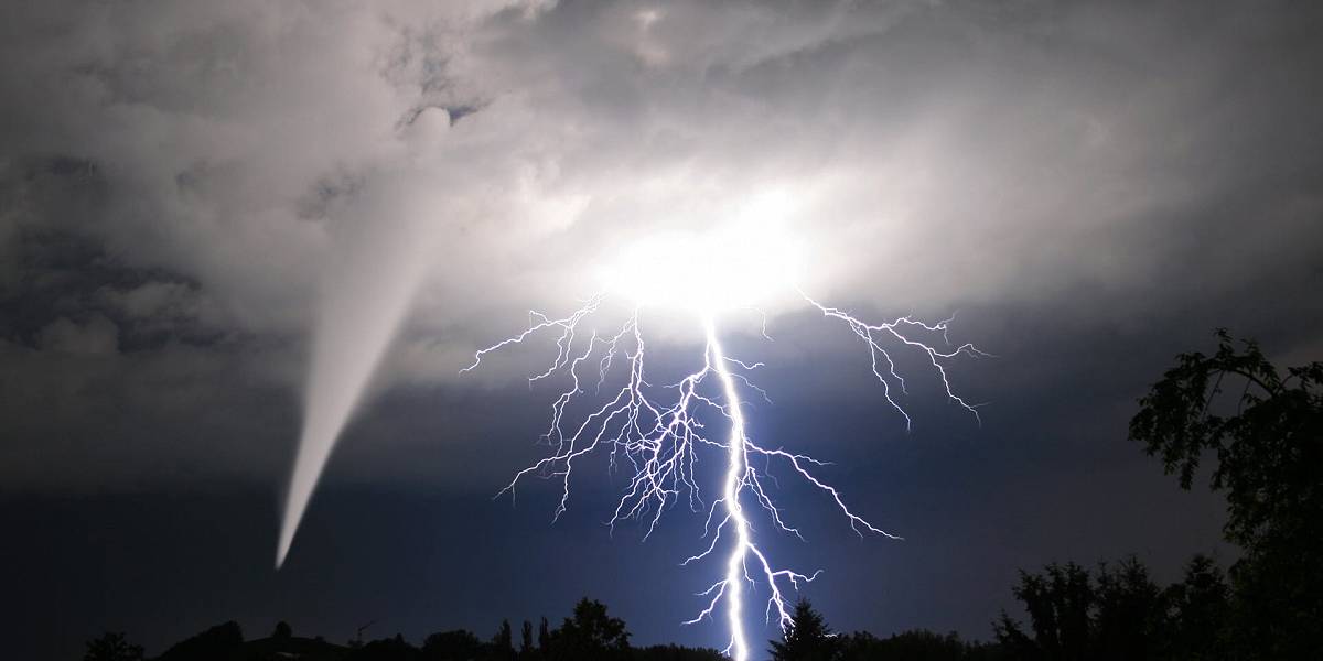 Weather Events Massive lightning bolt, and a tornado, are spawned from a single cloud